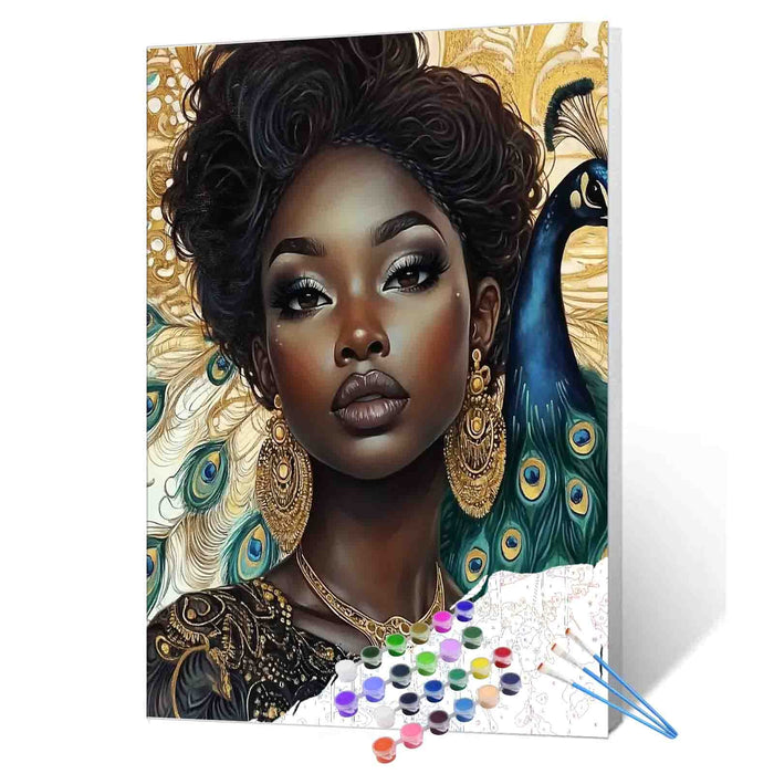 Peacock Queen in Gold Paint by Numbers