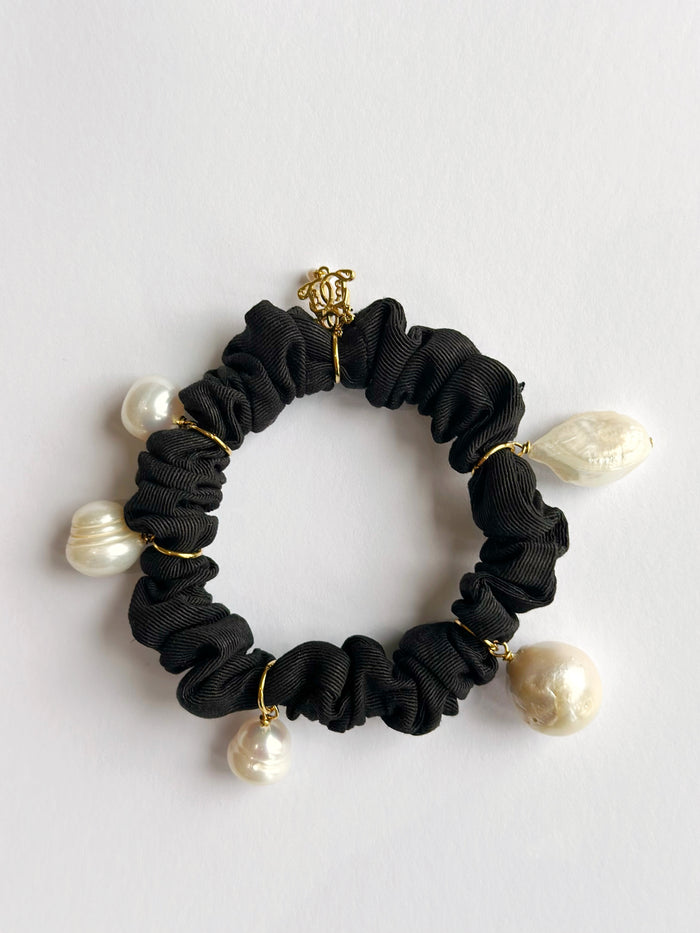 Pearl Moire Scrunchies - Black