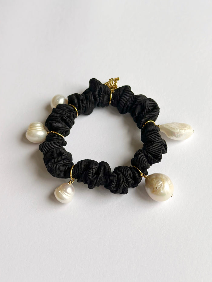 Pearl Moire Scrunchies - Black