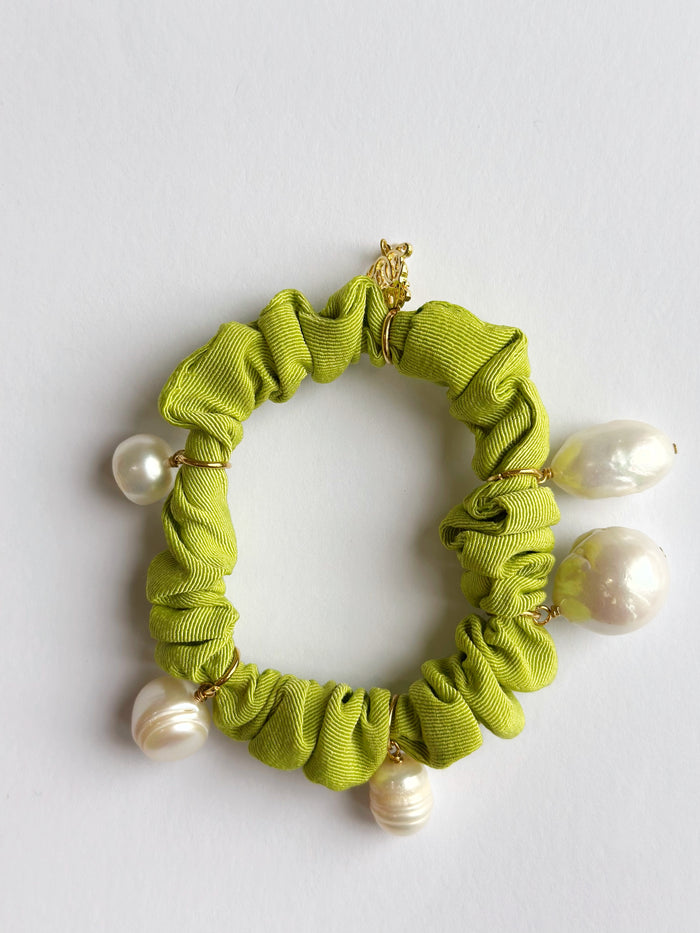 Pearl Moire Scrunchies - Chartreuse