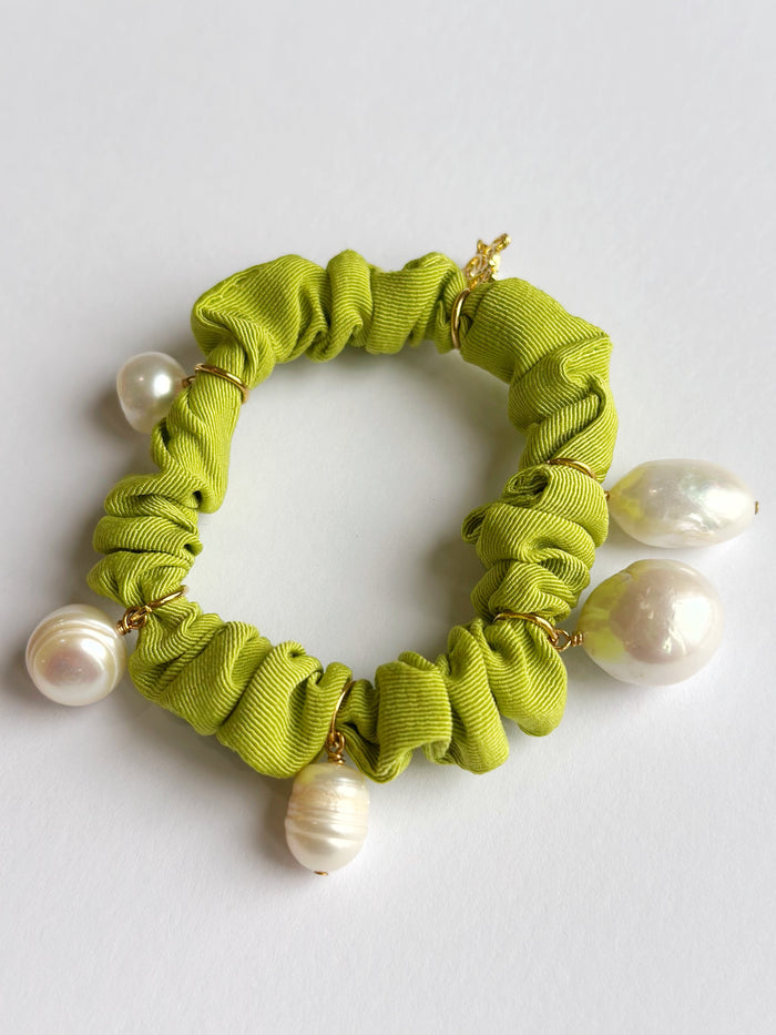 Pearl Moire Scrunchies - Chartreuse
