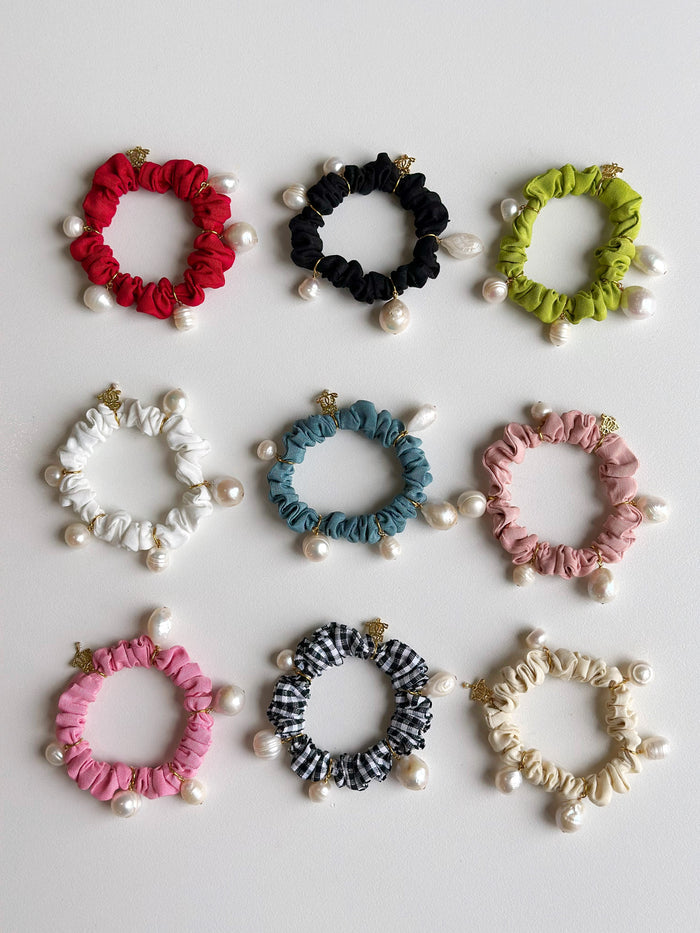 Pearl Moire Scrunchies - Cream