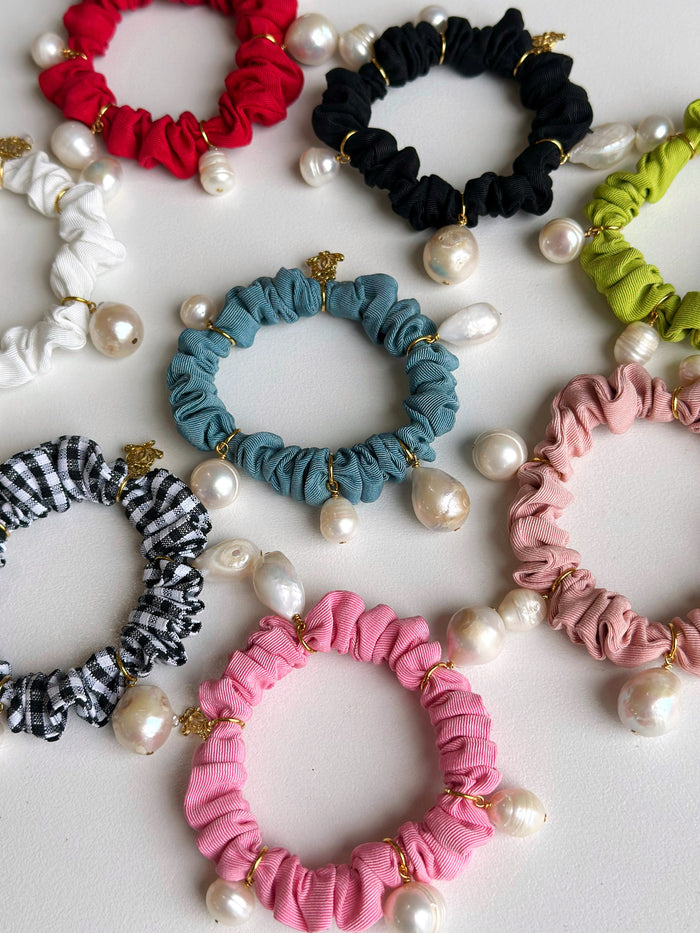 Pearl Moire Scrunchies - Royal Blue