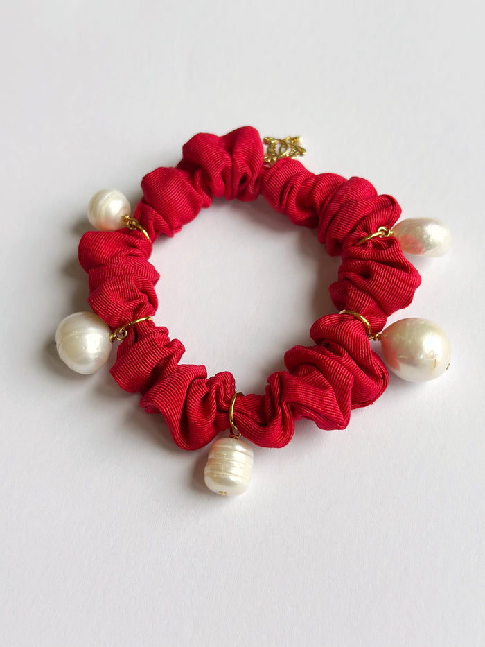 Pearl Moire Scrunchies - Scarlet