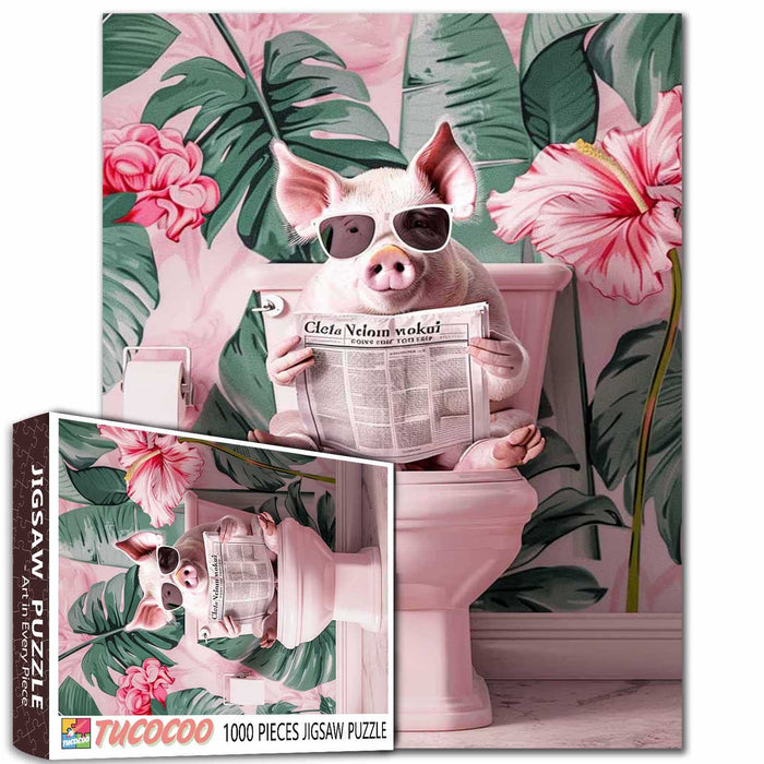 Pig Enjoying Toilet Time Jigsaw Puzzle