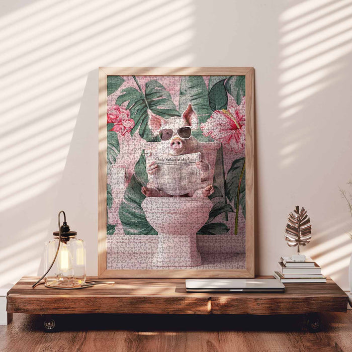 Pig Enjoying Toilet Time Jigsaw Puzzle