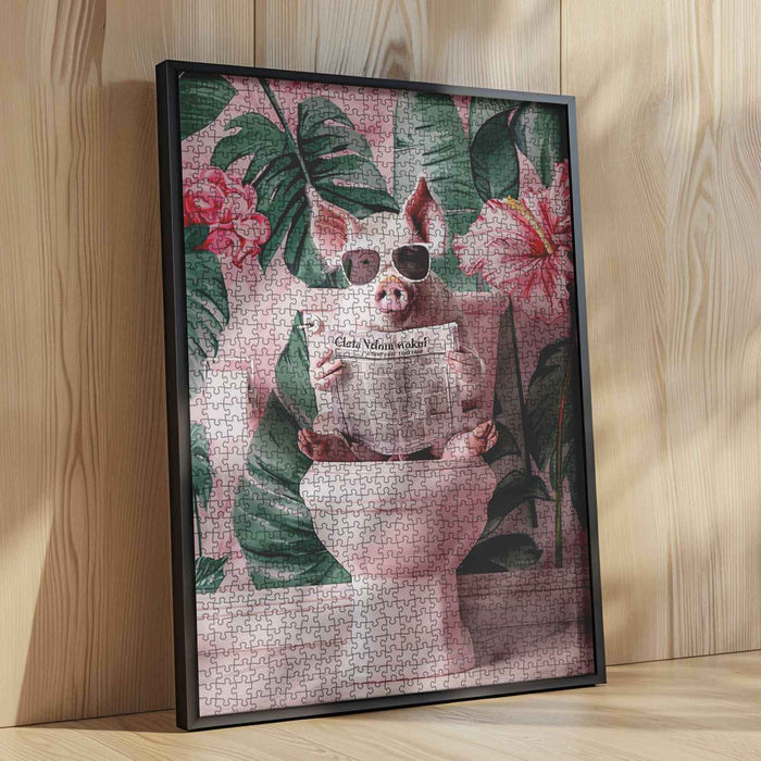 Pig Enjoying Toilet Time Jigsaw Puzzle
