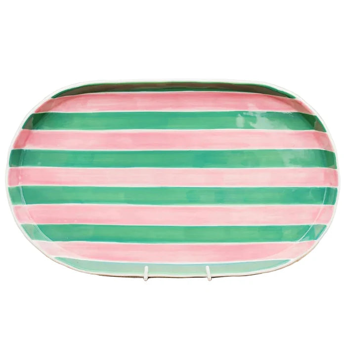 Pink and Green Stripe Oval Platter