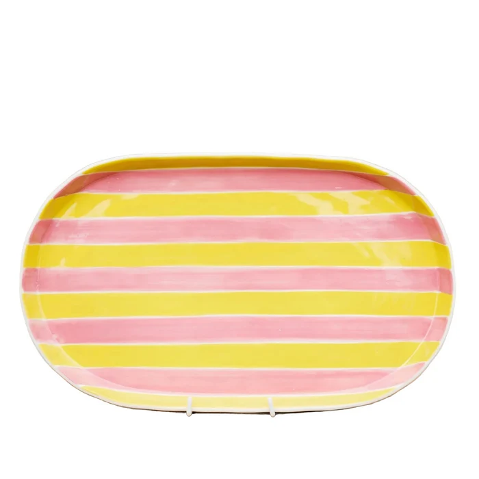 Pink and Yellow Stripe Oval Platter