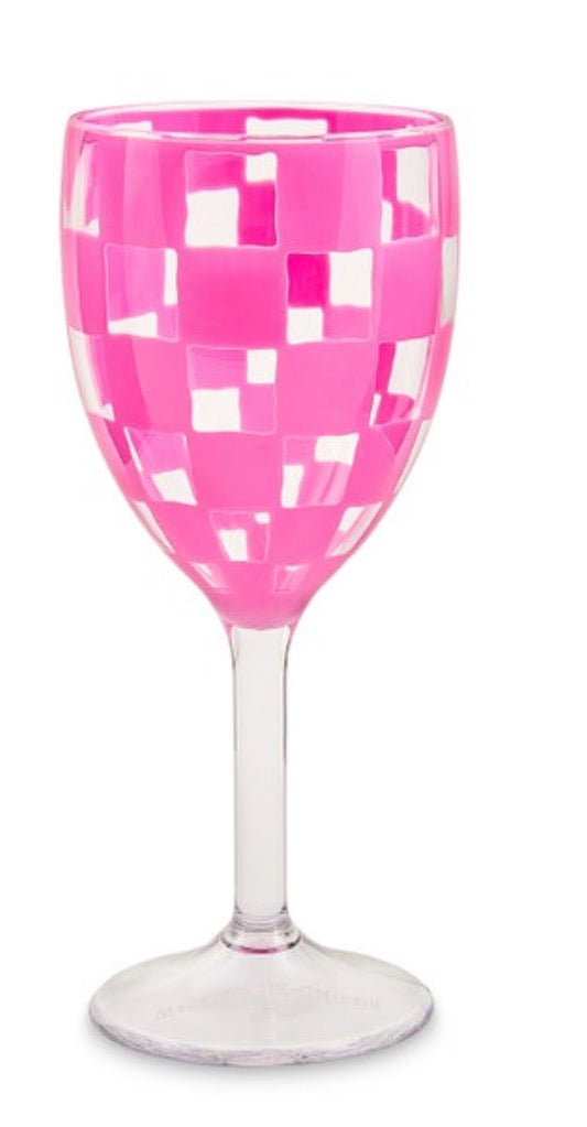 Pink Check Acrylic Wine Goblets, Set Of 4