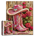 Pink Cowgirl Boots and Roses Jigsaw Puzzle