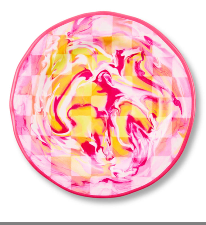 pink marble check melamine salad plate