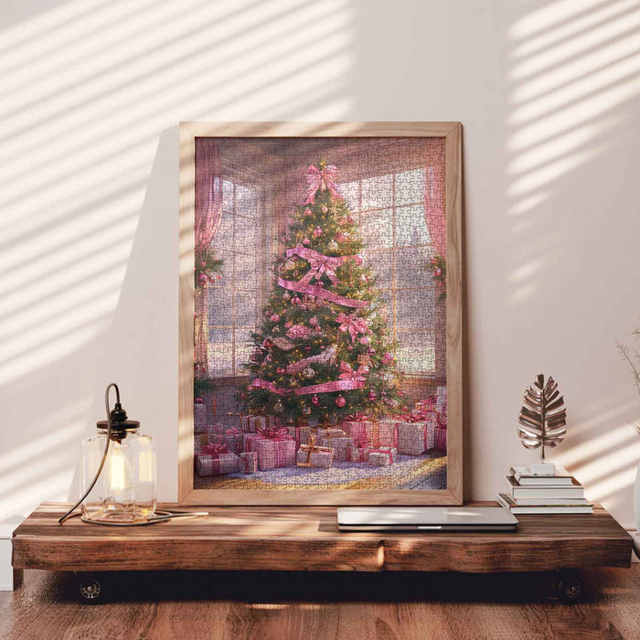 Pink Ribbon Christmas Tree Jigsaw Puzzle