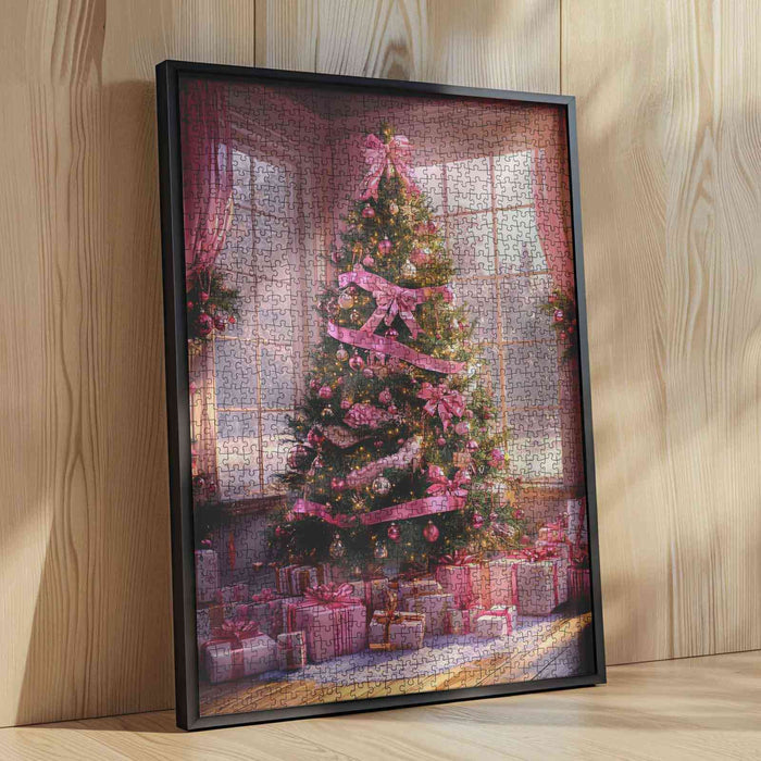 Pink Ribbon Christmas Tree Jigsaw Puzzle