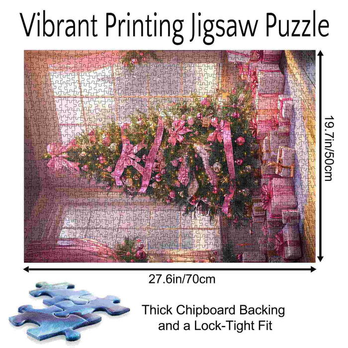 Pink Ribbon Christmas Tree Jigsaw Puzzle