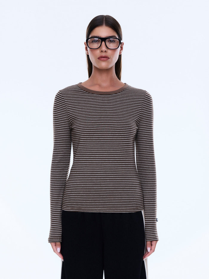 Piper Long Sleeve Stripe Top - Sand Stripe