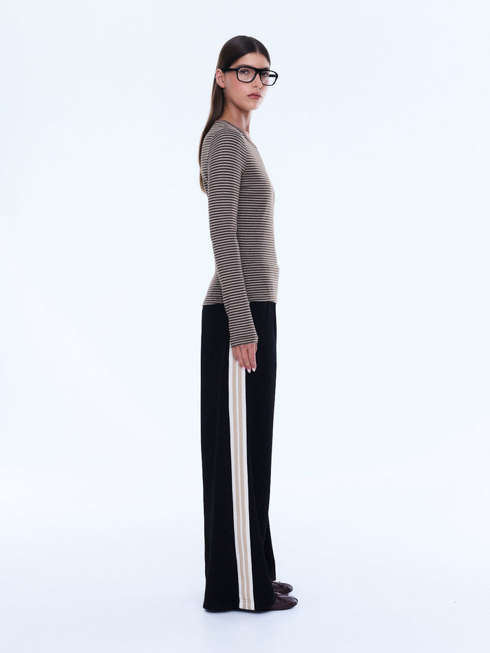 Piper Long Sleeve Stripe Top - Sand Stripe