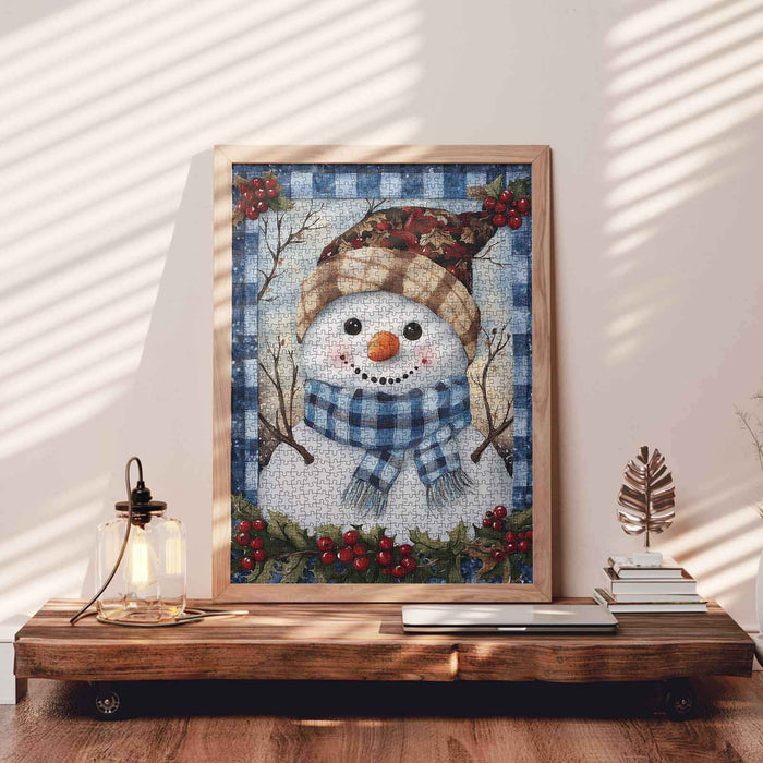 Plaid Scarf Snowman Jigsaw Puzzle