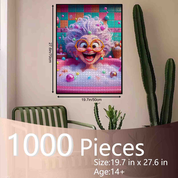 Playful Bubble Bath Granny Cartoon Jigsaw Puzzle