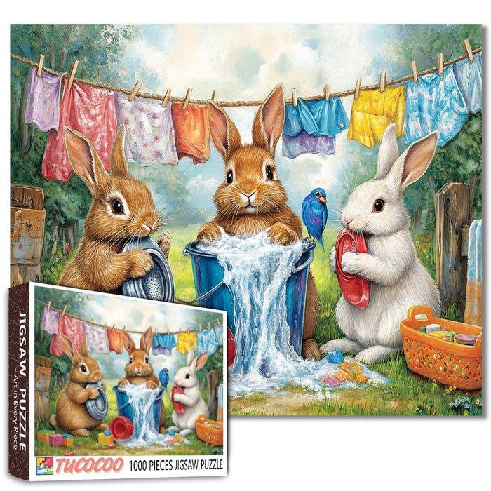 Playful Bunnies Laundry Day Jigsaw Puzzle