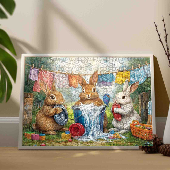 Playful Bunnies Laundry Day Jigsaw Puzzle