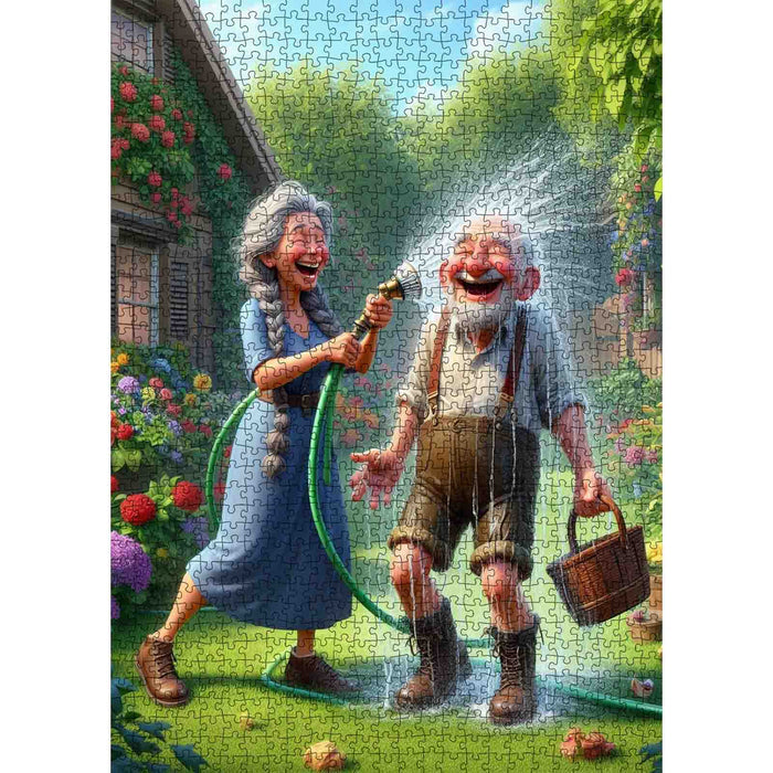 Playful Garden Hose Couple Jigsaw Puzzle