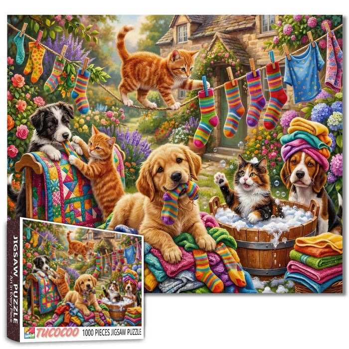 Playful Laundry Day Pets Jigsaw Puzzle