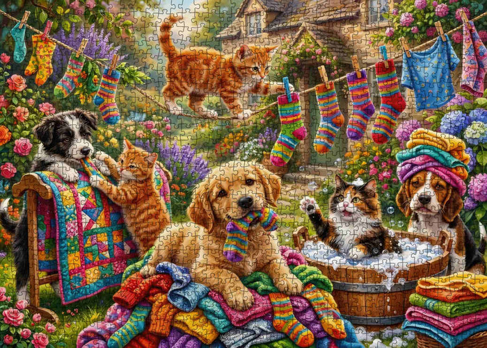 Playful Laundry Day Pets Jigsaw Puzzle