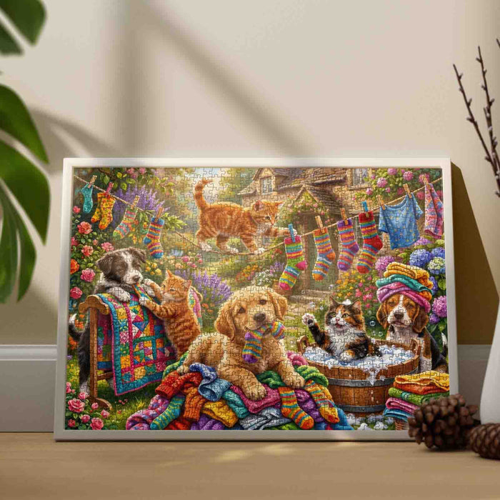 Playful Laundry Day Pets Jigsaw Puzzle