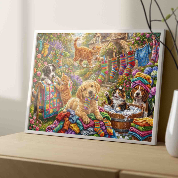 Playful Laundry Day Pets Jigsaw Puzzle