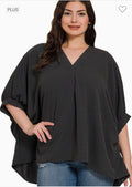 Plus woven airflow v-neck puff half sleeve