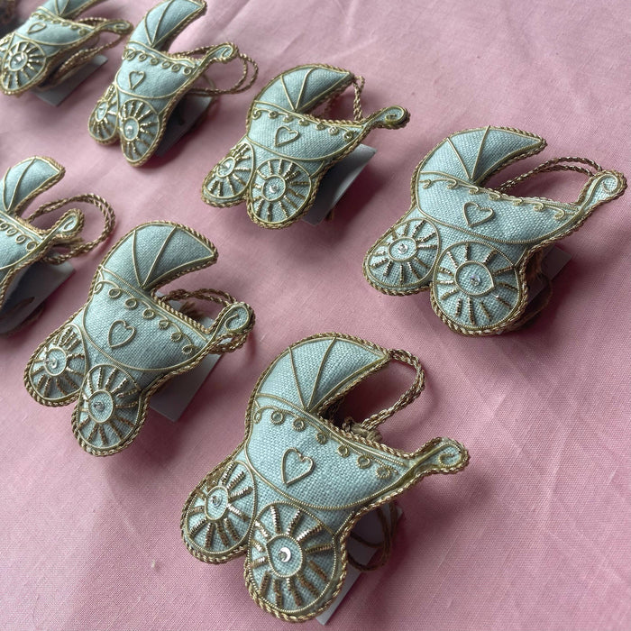 Pram (Powder Blue) Christmas Tree Decoration Handmade