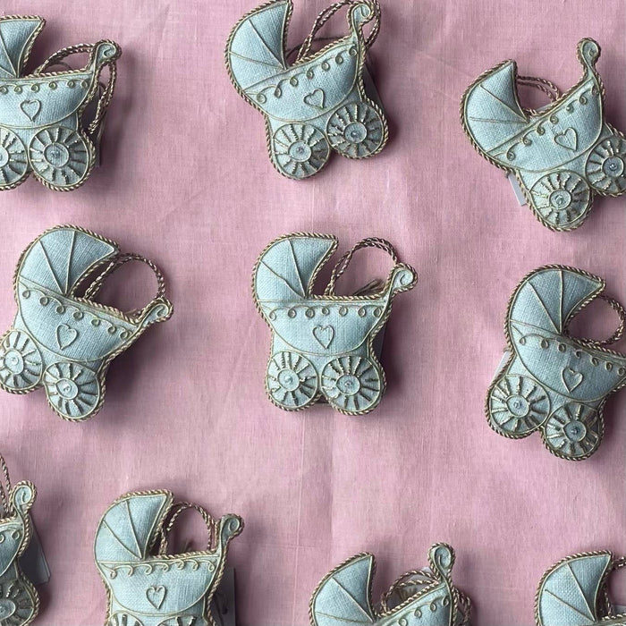 Pram (Powder Blue) Christmas Tree Decoration Handmade