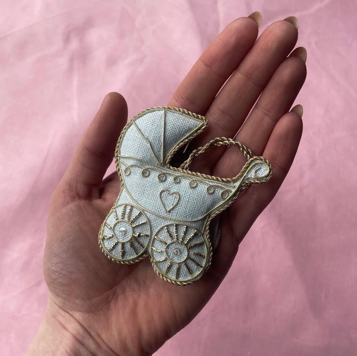 Pram (Powder Blue) Christmas Tree Decoration Handmade