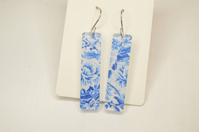 Preppy Earrings, Blue + White Chinoiserie Earrings, Acrylic