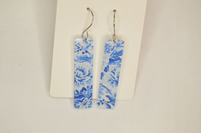 Preppy Earrings, Blue + White Chinoiserie Earrings, Acrylic