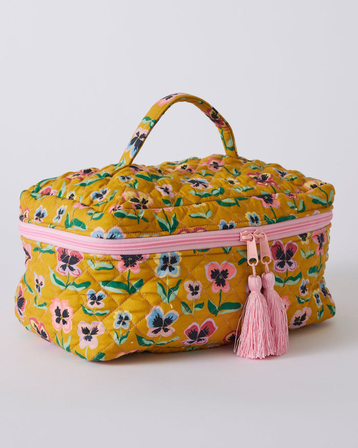 Pretty Pansy Quilted Cotton Toiletry Case