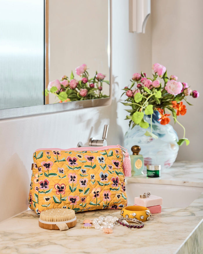 Pretty Pansy Quilted Cotton Toiletry Purse