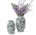 Primrose and Lotus Hand-Painted Green and White Chinoiserie Vases (color may vary) - Porcelain