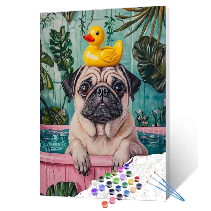 Pug Bathtime Moment Paint by Numbers