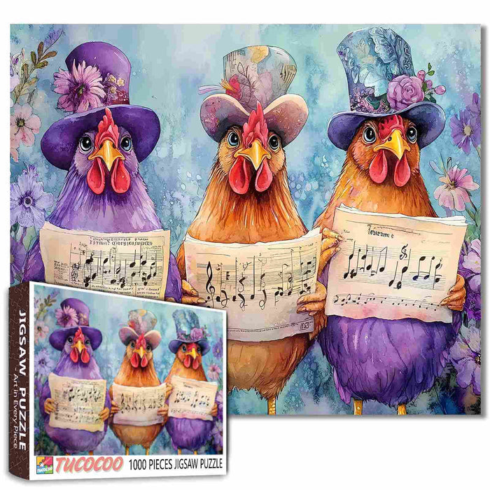 Purple Chickens Wearing Hats Jigsaw Puzzle