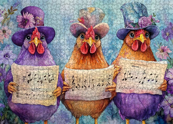 Purple Chickens Wearing Hats Jigsaw Puzzle