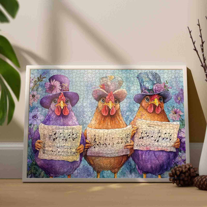 Purple Chickens Wearing Hats Jigsaw Puzzle