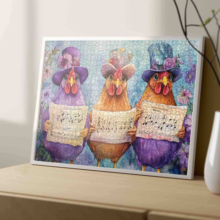 Purple Chickens Wearing Hats Jigsaw Puzzle