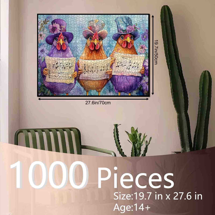 Purple Chickens Wearing Hats Jigsaw Puzzle