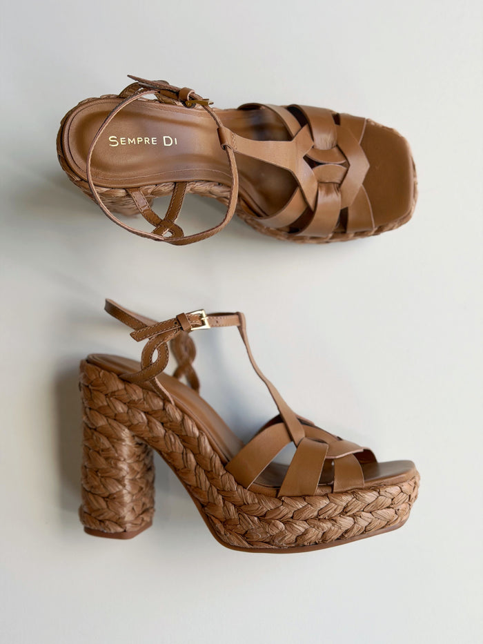 Raffia Platform Heel - Brown