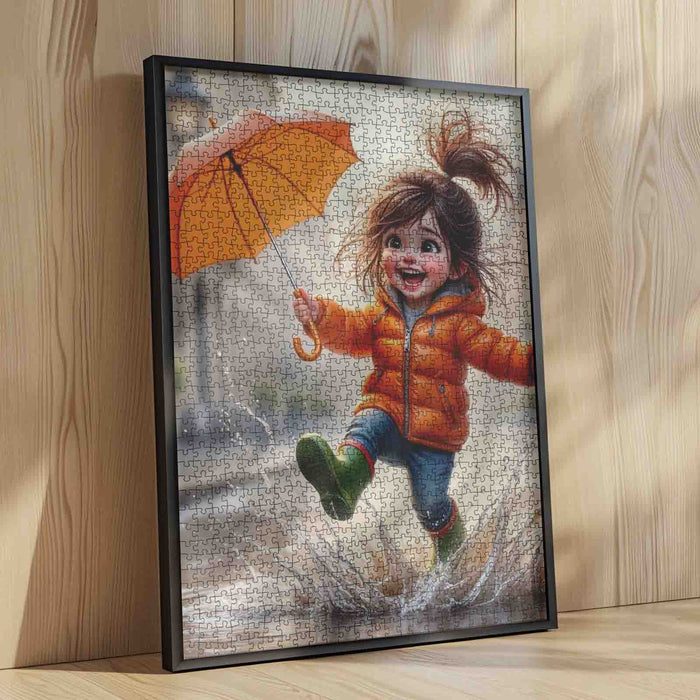 Rainy Day Joy Child Umbrella Splash Jigsaw Puzzle