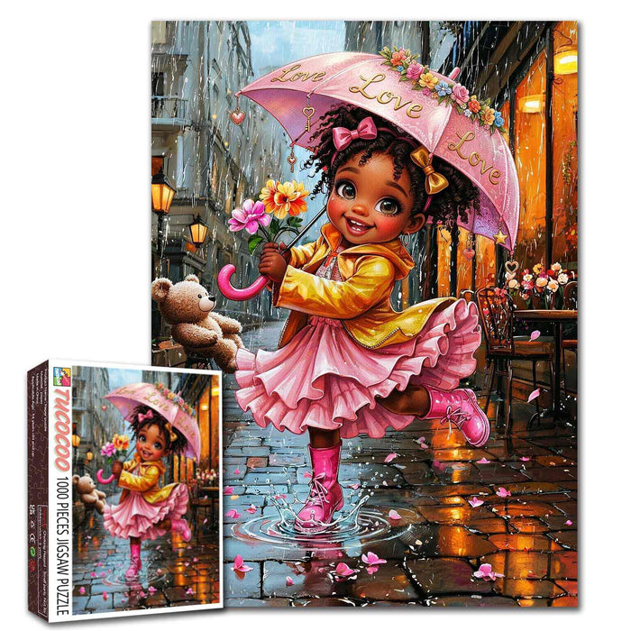 Rainy Day Joy Girl Jigsaw Puzzle