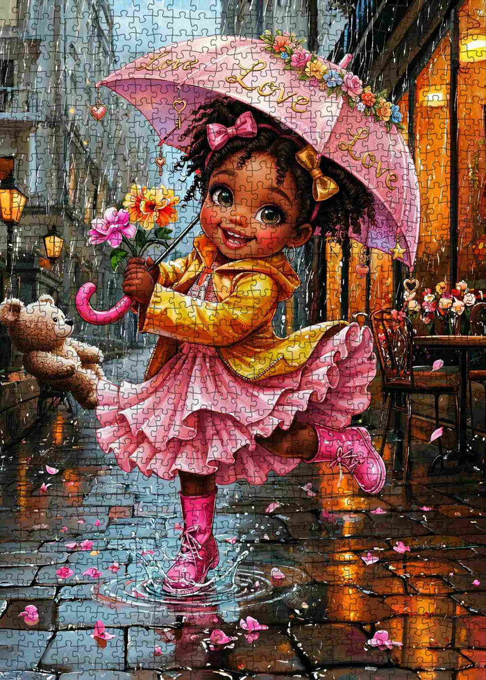 Rainy Day Joy Girl Jigsaw Puzzle