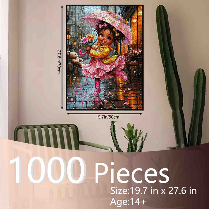 Rainy Day Joy Girl Jigsaw Puzzle